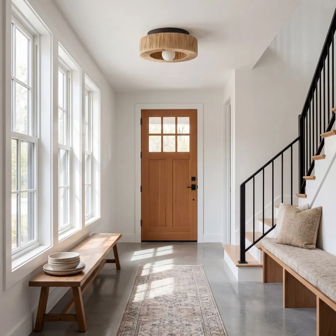 Welanery Minimal Rustic Natural Woven Ceiling Light - Sustainable Lamp for Kitchen or Hallway KL2386