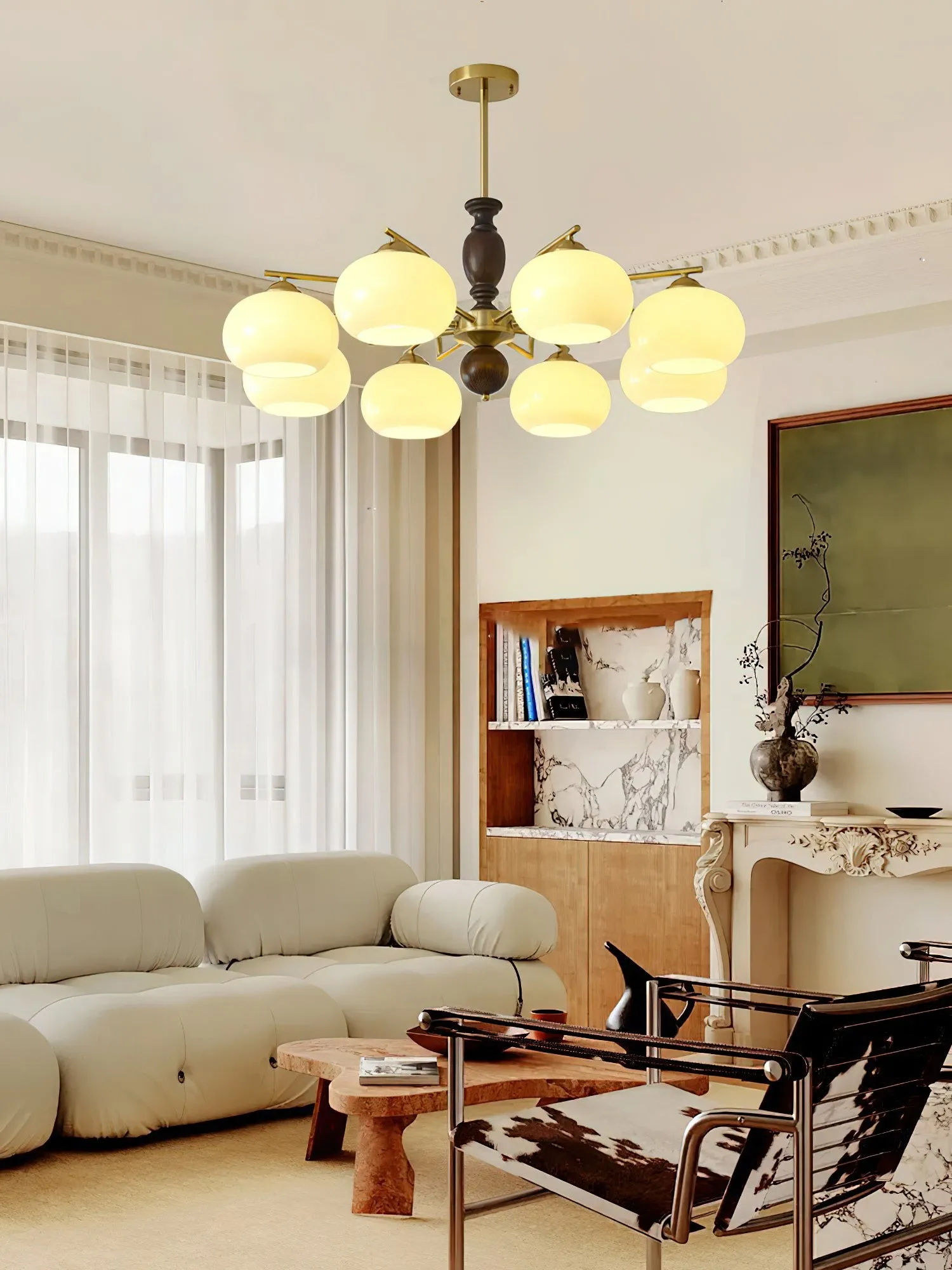 Medieval Style Walnut Beige Orb Chandelier KL750