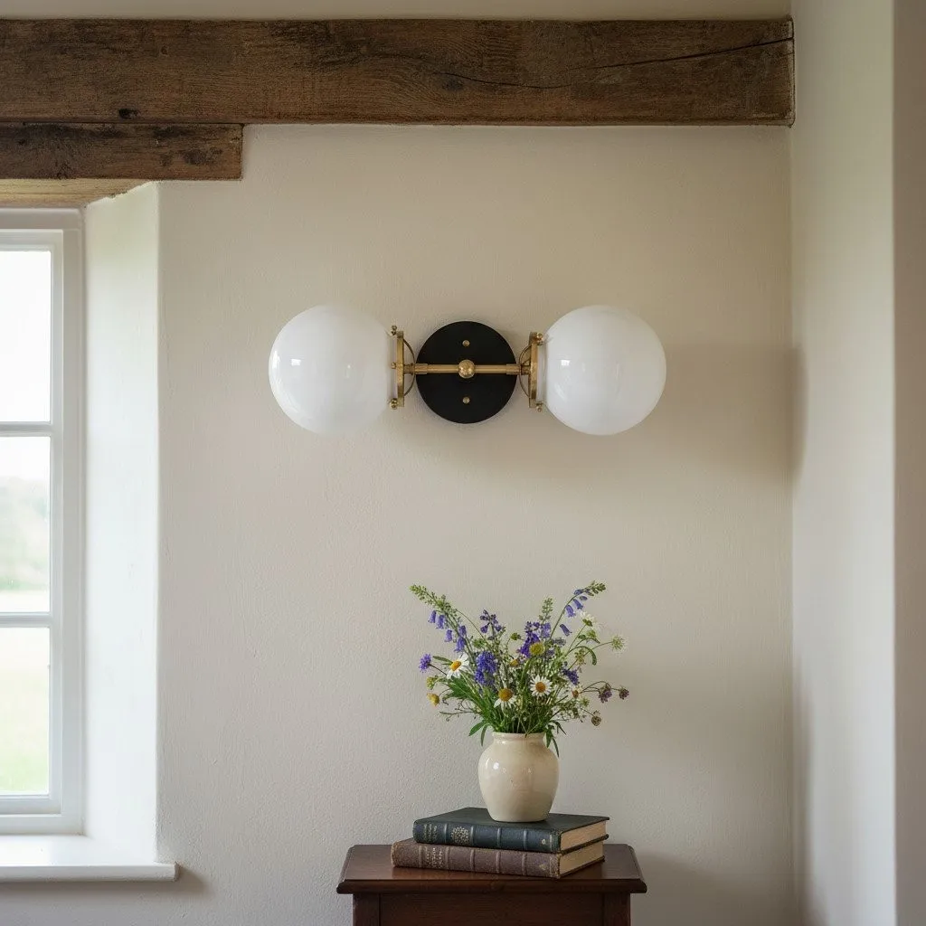 Lumio Globe Art Deco Vanity Light -  Opal Globe Bathroom Sconce KL1416