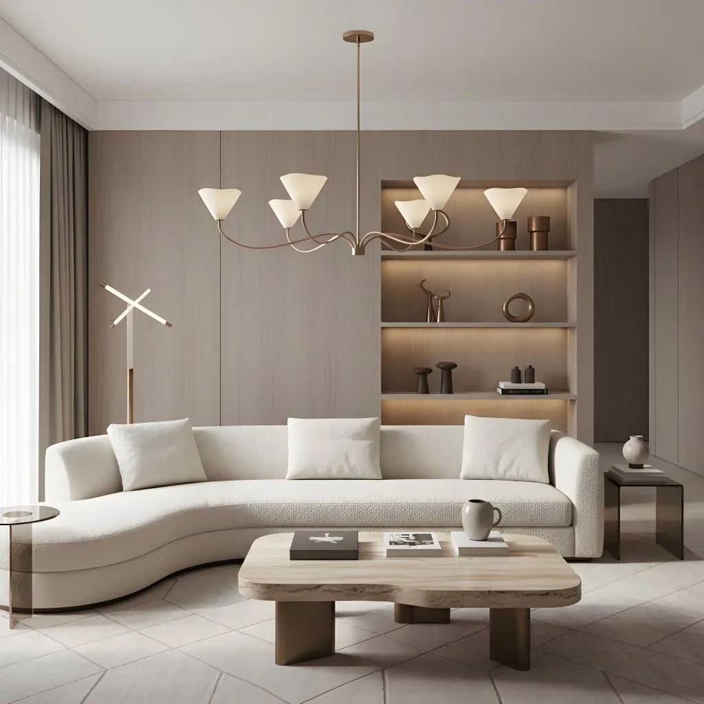 Kysara Linear Chandelier - Curved Lamp Arms and Fabric Shades are Suitable for Living Rooms KL1637