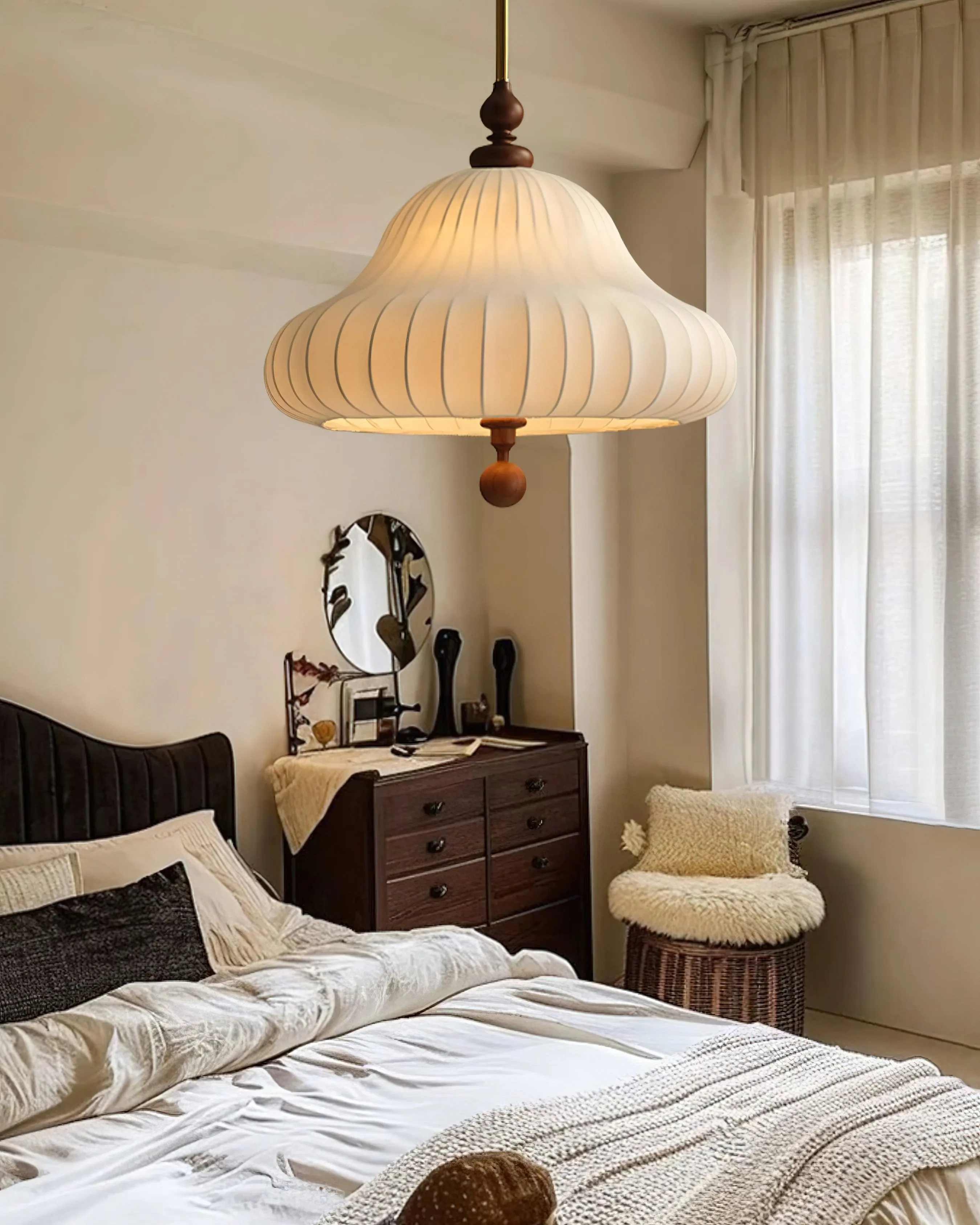 Modern Creative Retro Wabi-Sabi Style Fabric Wood Pendant Light KL425