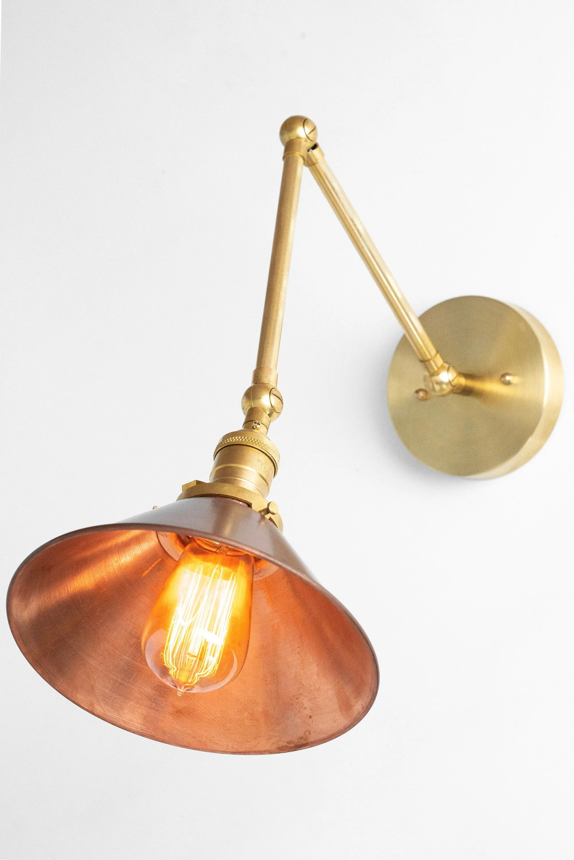 Conique Metal Industrial Wall Sconce with Adjustable Arm - Vintage Copper Cone Shade for Task Lighting KL1526