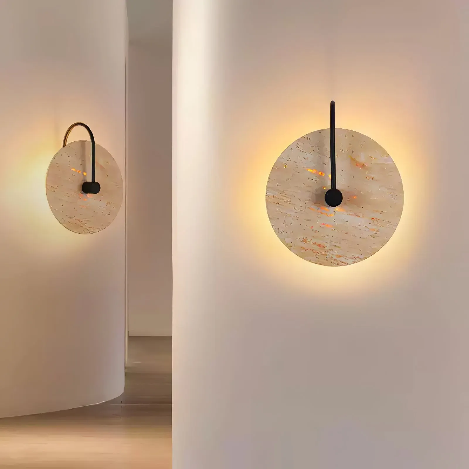 Simple Clock-Shaped Travertine Wall Lamp KL639