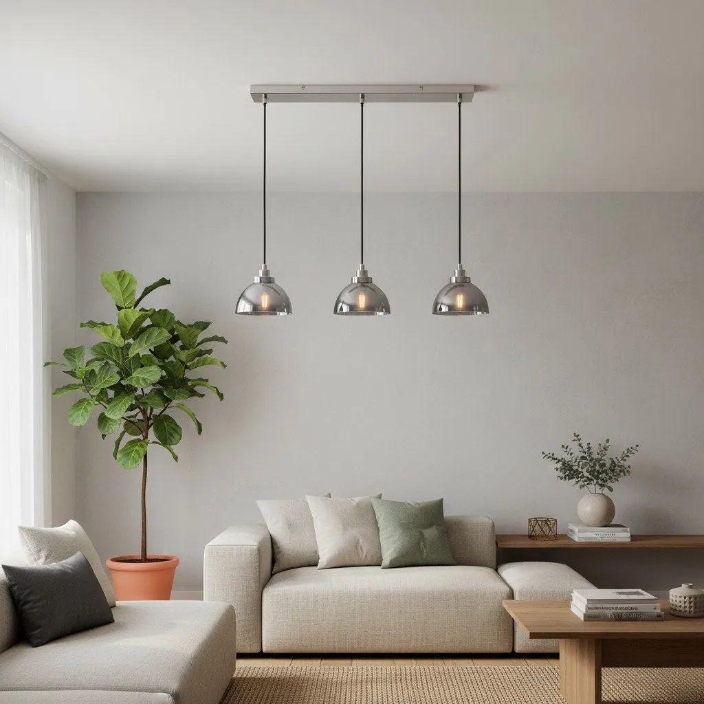 Shimmera 3-Light Linear Pendant - Mirror Glass Shades with Modern Nickel Finish for Dining Rooms KL1831