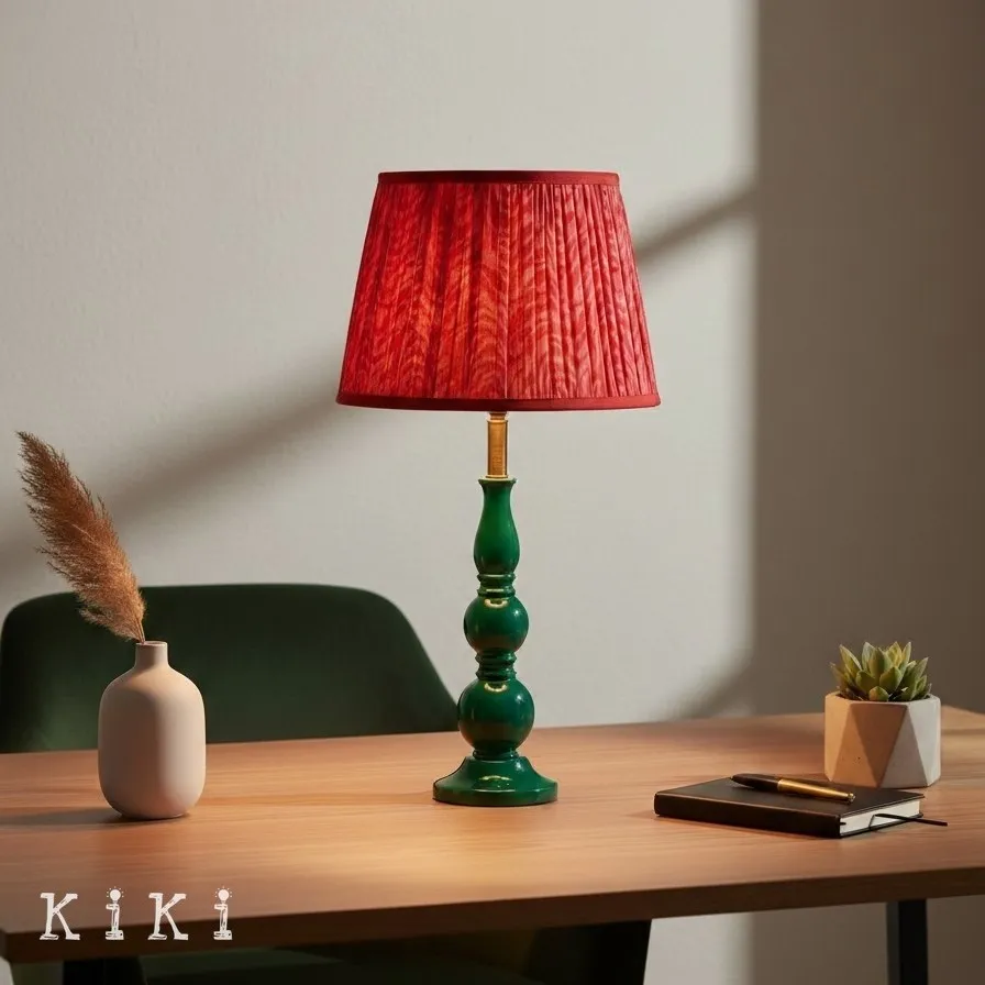 Grainora Soft Fabric Shade Table Lamp - Sculptural Wooden Base Lamp for Interiors KL2129
