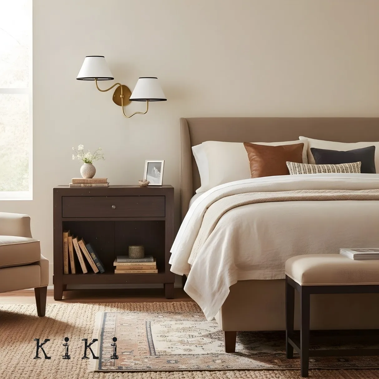 Kulo Classic Brass Wall Lamp – Modern Fabric Shade Wall Sconce for Bedroom or Hallway KL1533