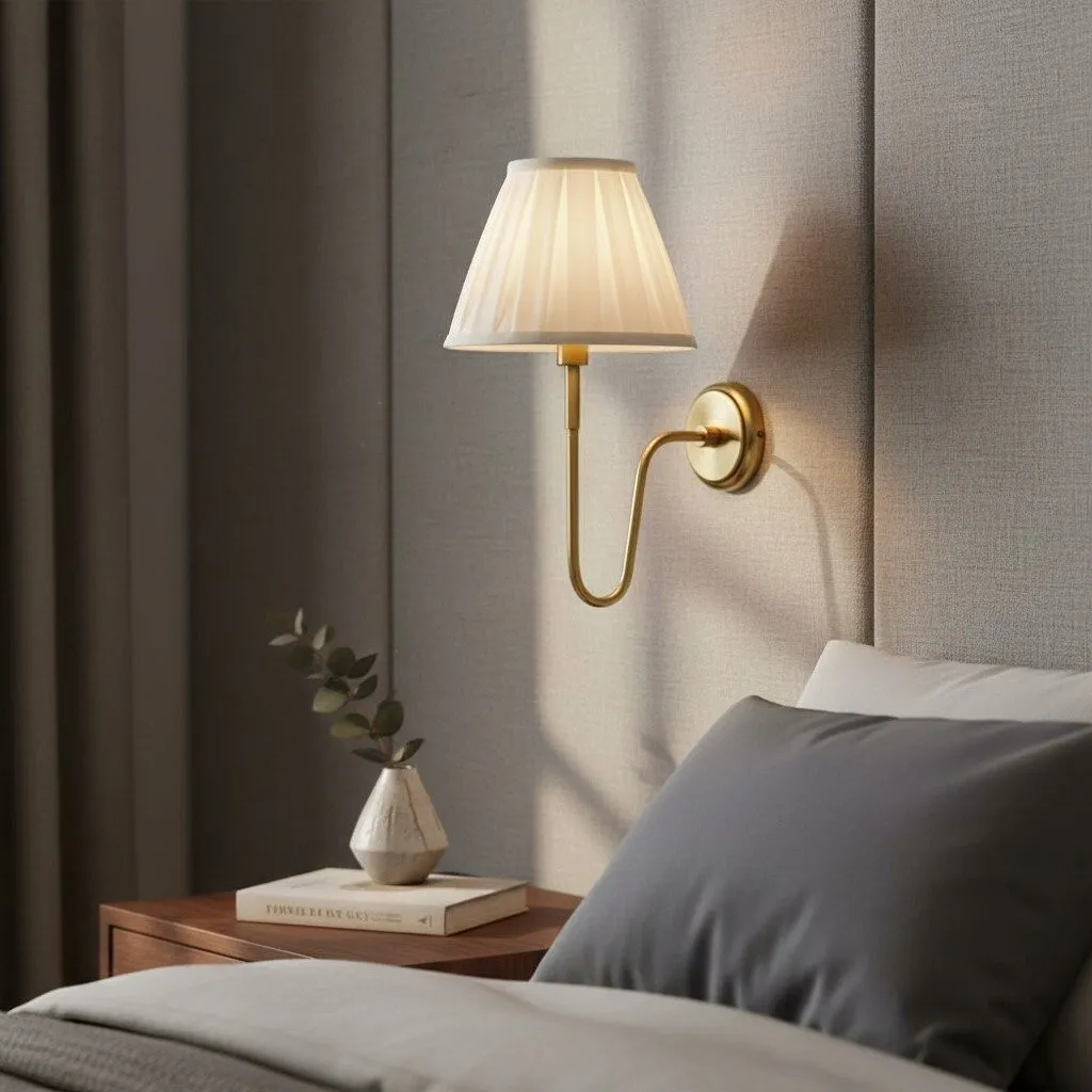 Ivoralux Tapered Fabric Wall Light - Modern Classic Curved Arm Sconce for Hallways or Bedrooms KL1900