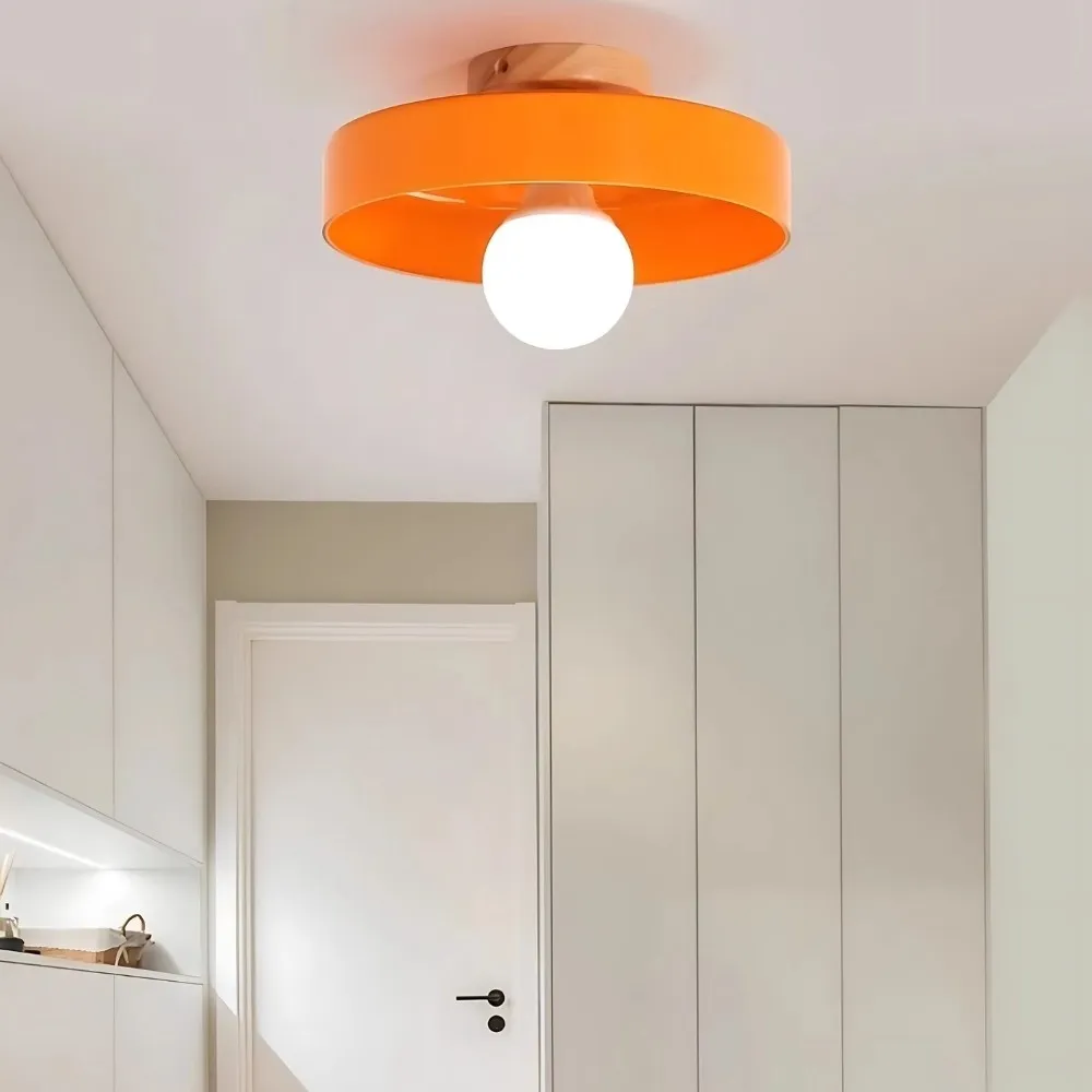 Wood Base Disc Orb Orange Glass Ceiling Light KL921