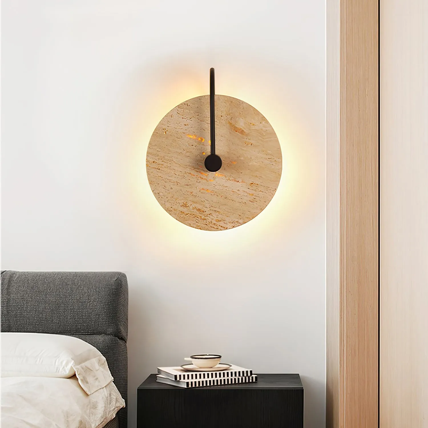 Simple Clock-Shaped Travertine Wall Lamp KL639