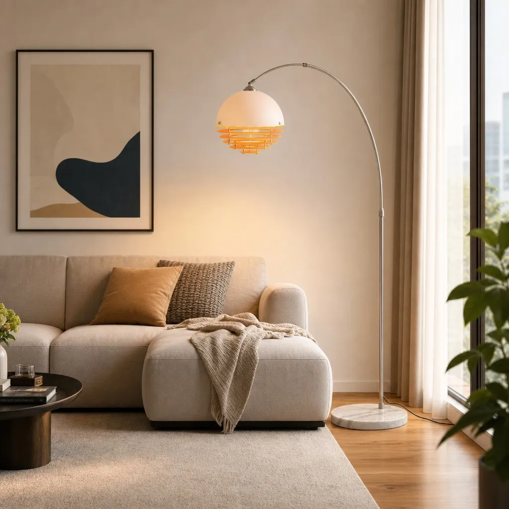 Afterglow Sunset Curved Floor Lamp - Vintage Glass Shade for Bedroom A49