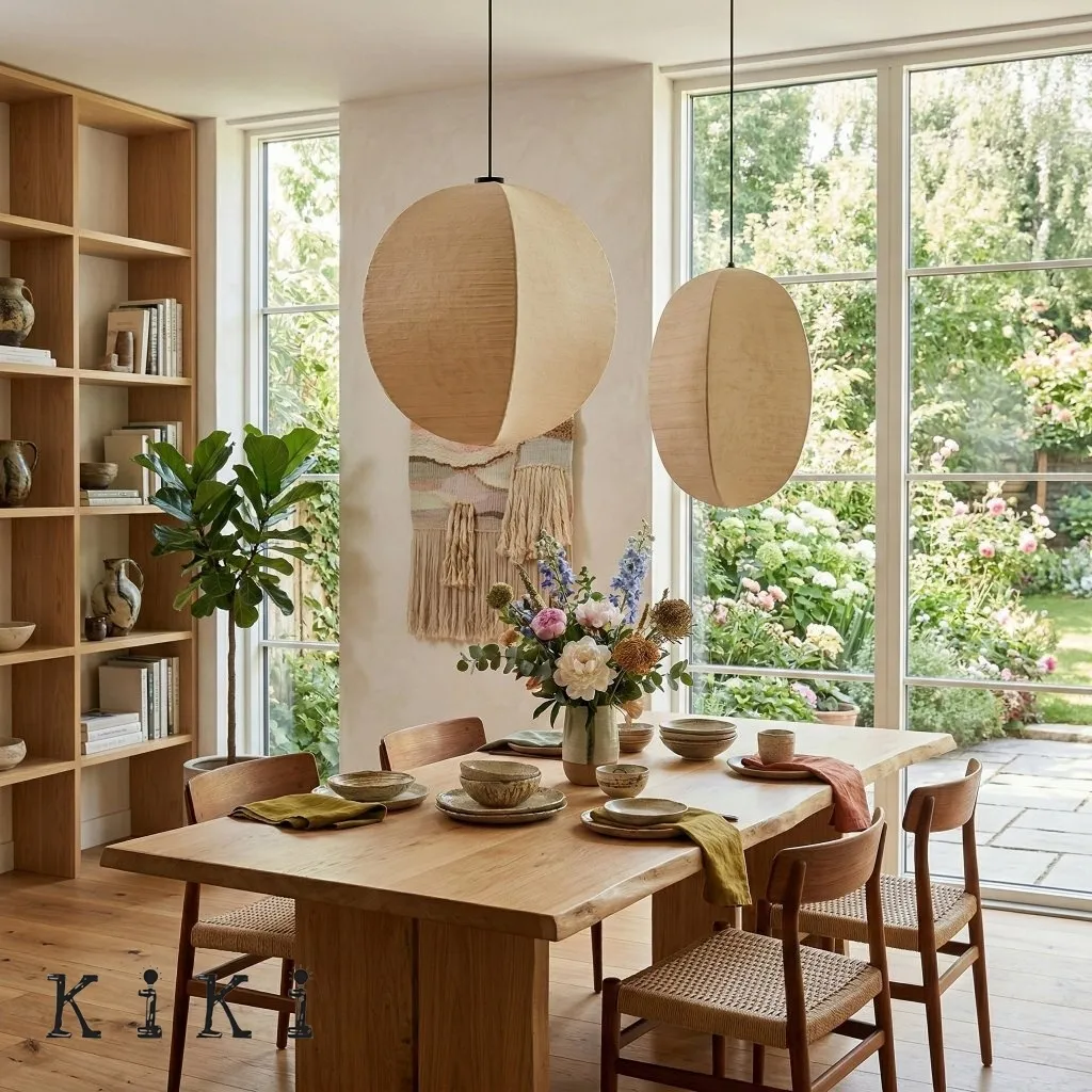 Diora Soft Fabric Shade Pendant Light - Modern Japandi for Living Room KL1744