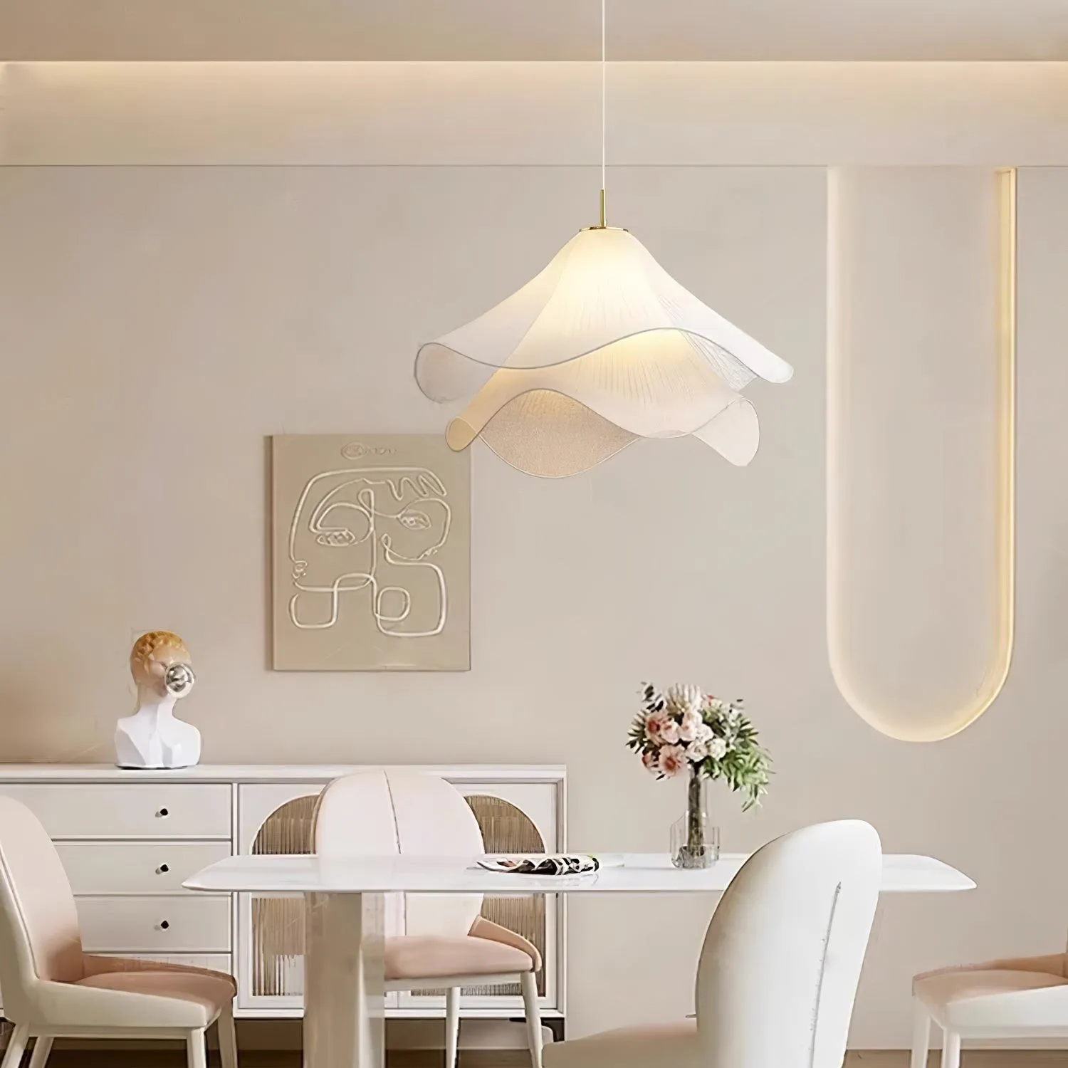 Ethereal Bloom Sculptural Fabric Pendant Light – Modern Floral-Inspired Lighting for Dining & Living Space KL1160
