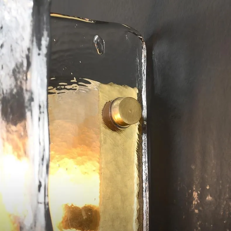 Modern Luxury Rectangle Copper Glass 1-Light Wall Sconce Lamp For Living Room KL1199