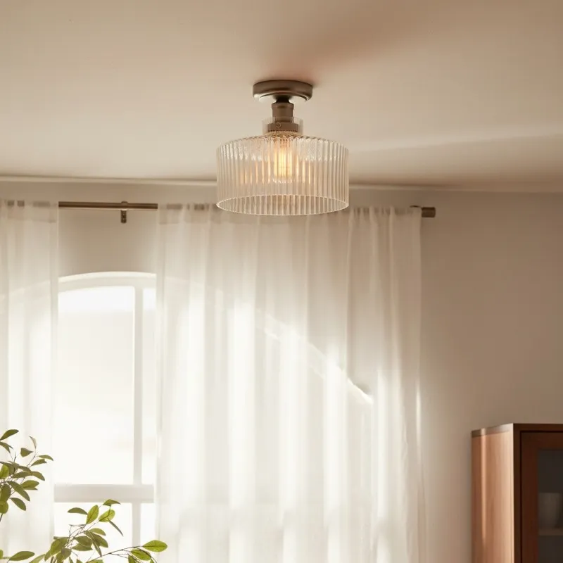 Ribora Ribbed Glass Flush Mount Ceiling Light - Industrial Vintage Style Indoor Lighting KL2203
