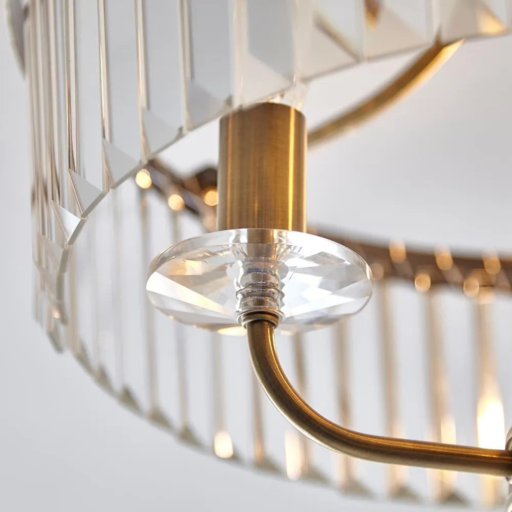 Beveline 3 Light Round Semi Flush - Faceted Cut Glass Shade Metal Finish for Hallways and Bedrooms KL1833