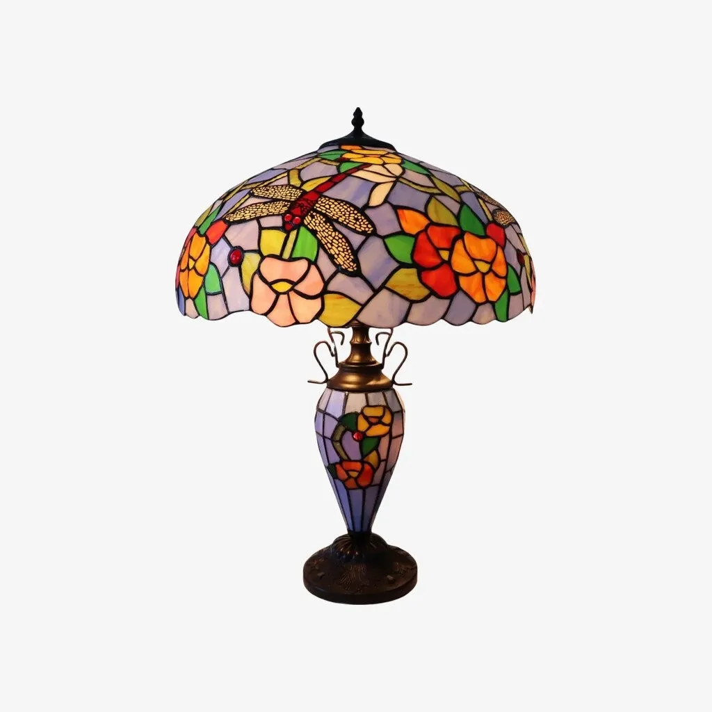 TF Keswick Dragonfly Tiffany Table Lamp - Handcrafted Stained Glass Shade for Living Room or Bedroom KL1890