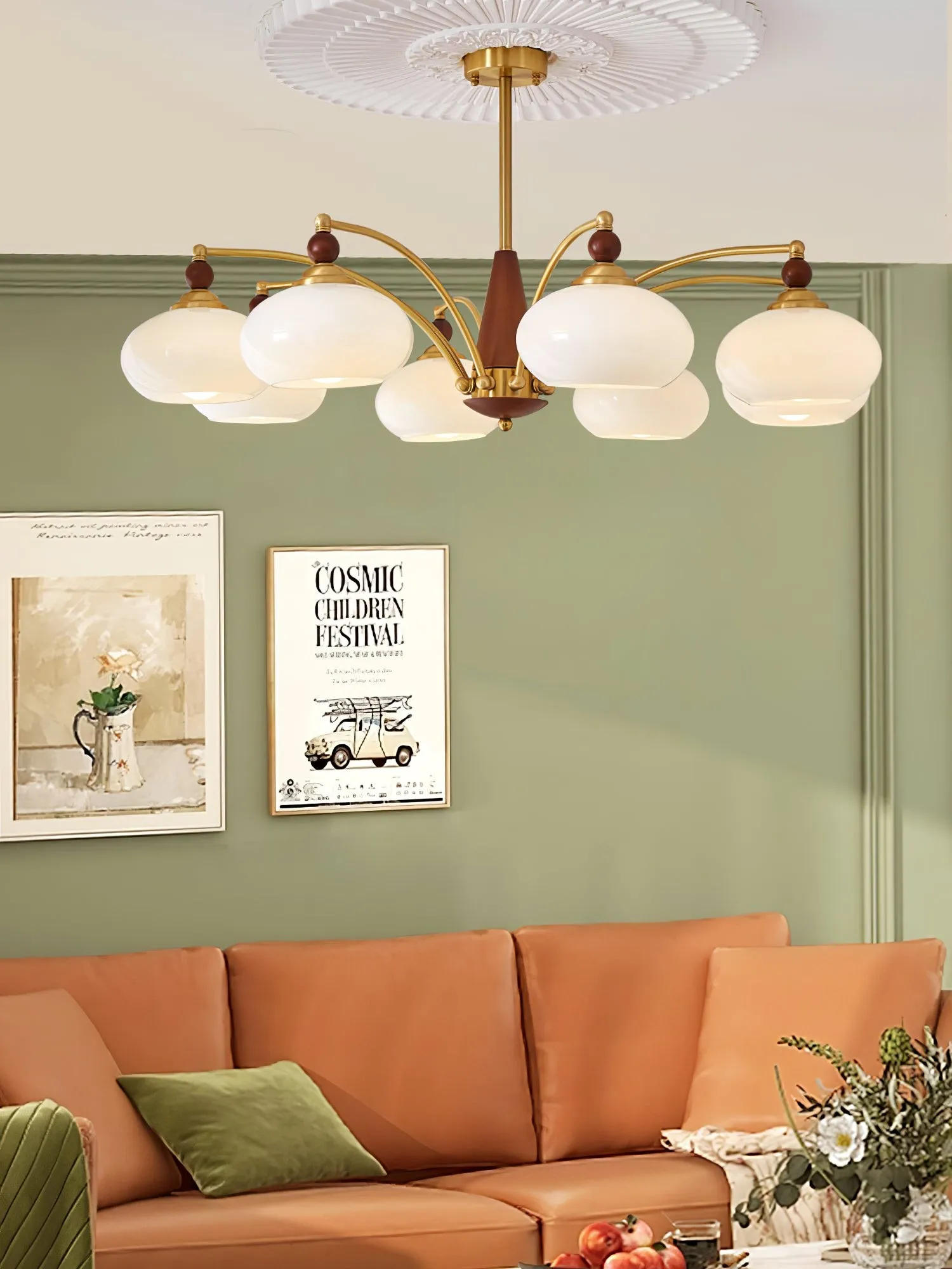 Vintage Multihead Persimmon Chandelier KL609