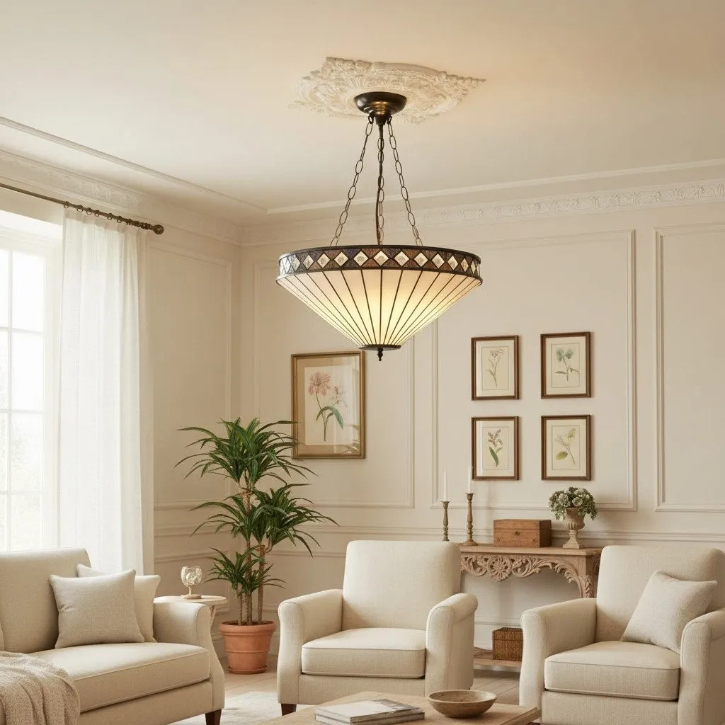 TF Fargo Stained Glass Pendant Light - Tiffany Style Inverted Pendant Lamp for Kitchen KL1934