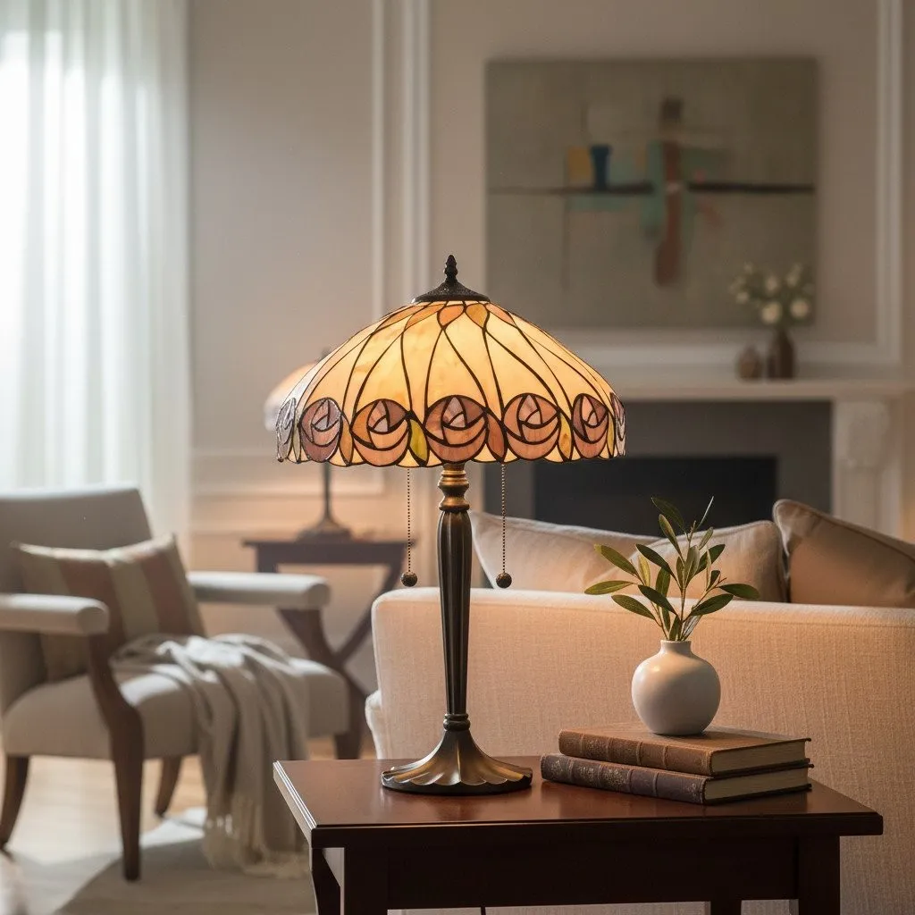 TF Hutchinson Art-Glass Tiffany Style Table Lamp - Handcrafted Design for Home and Office KL1996