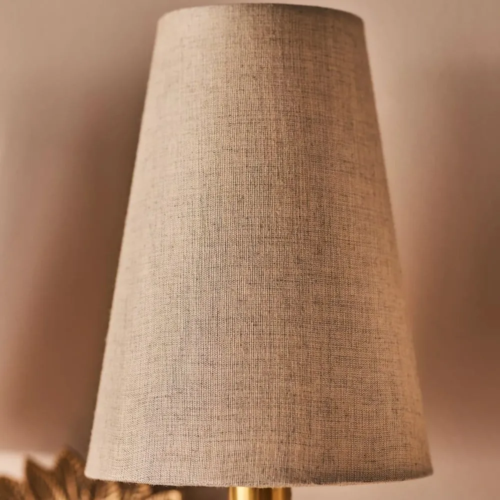 Duova Double Sconce - Antique Brass Metal and Linen Shades for Bedroom or Study KL1647