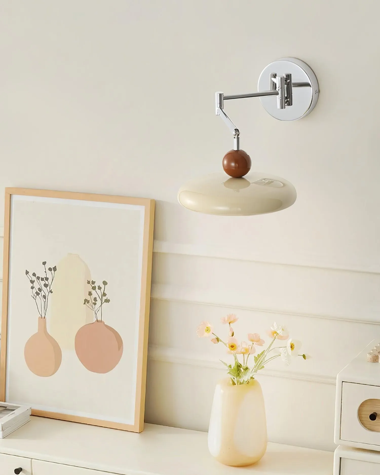 Cream Style Adjustable Swing Arm Disc Reading Wall Lamp KL458