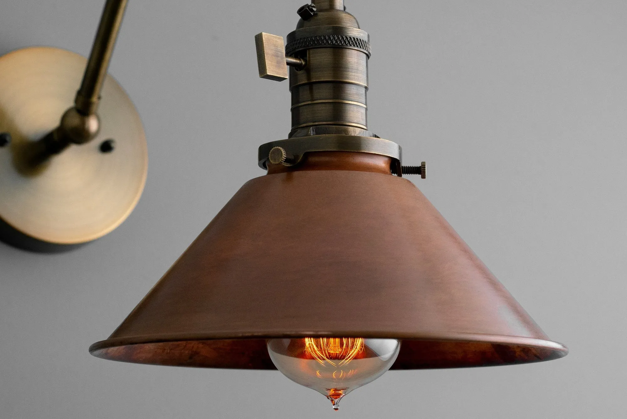 Conique Metal Industrial Wall Sconce with Adjustable Arm - Vintage Copper Cone Shade for Task Lighting KL1526