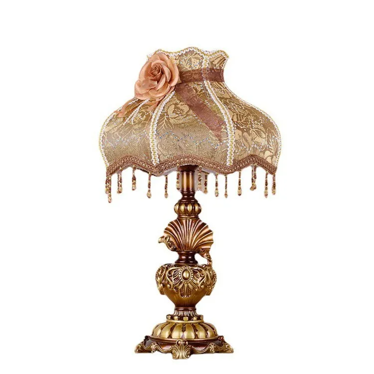Pastoral Flower Lampshade Carved Table Lamp KL705