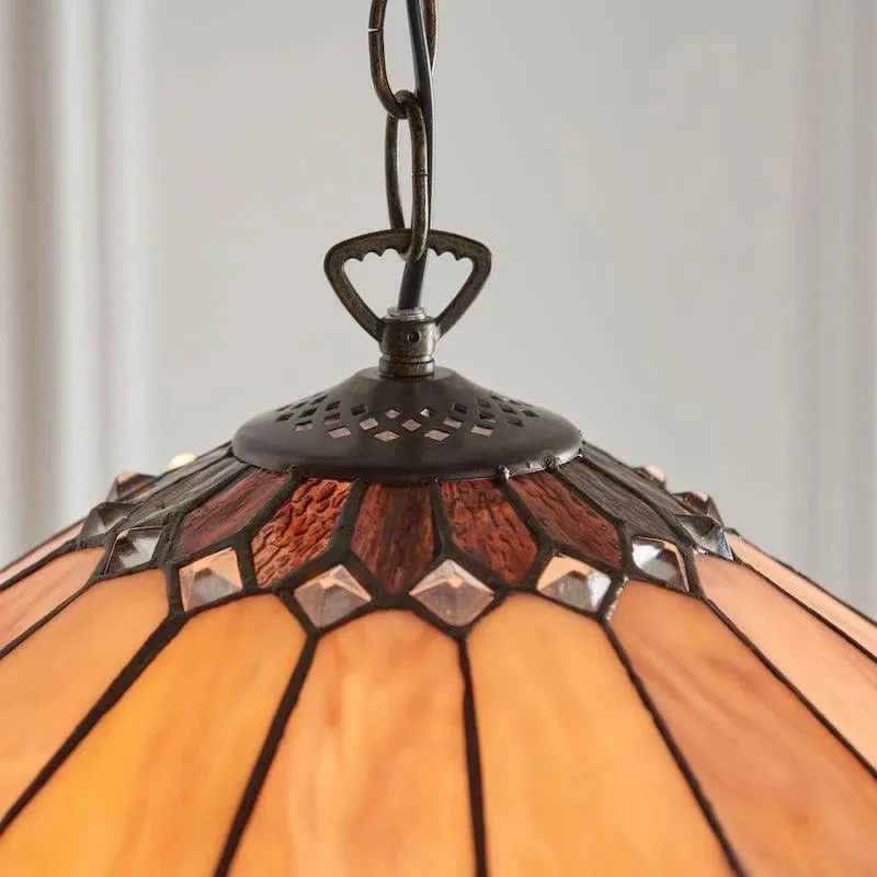 TF Brooklyn Pendant Light - Pendant Light with Geometric Stained Glass Art Deco Style for Dining Rooms KL1862