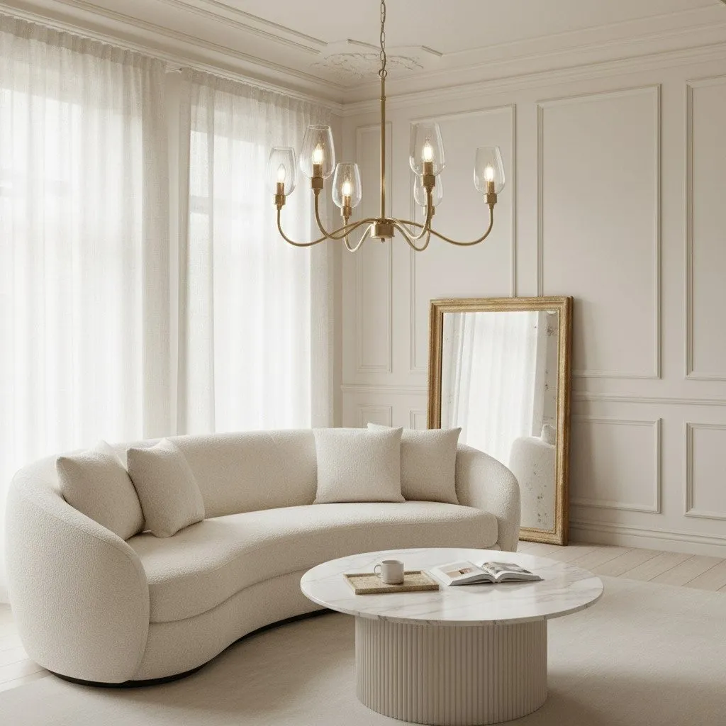 Clarione Art Deco 6-Light Linear Chandelier with Blown Glass Shades for Kitchen KL1882
