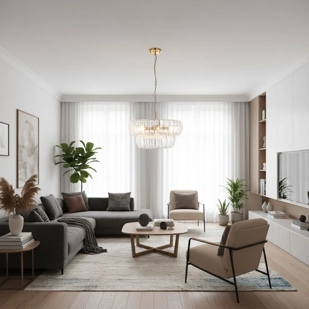 Solara 6-Light Tiered Pendant - Cascading Curved Glass and Metal-Frame for Dining & Entry KL1859