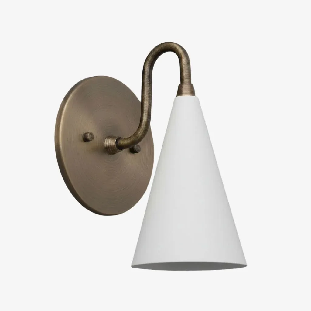 Curva Metal Cone Shade Sconce - Vintage Brass Wall Light for Entryway or Stairwell KL1720