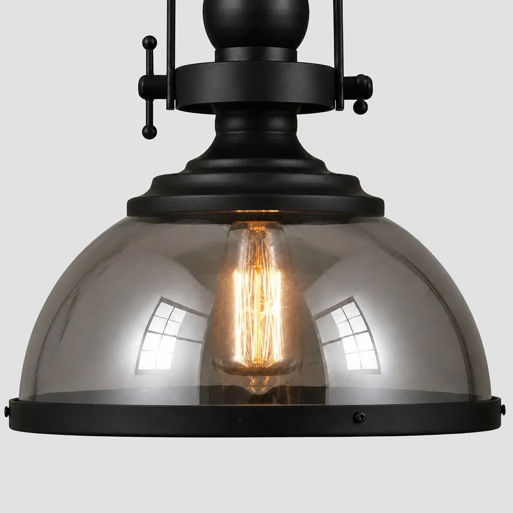 Ivoran Industrial Metal Smoky Glass Pendant Lamp - Suitable for Kitchen Island A53