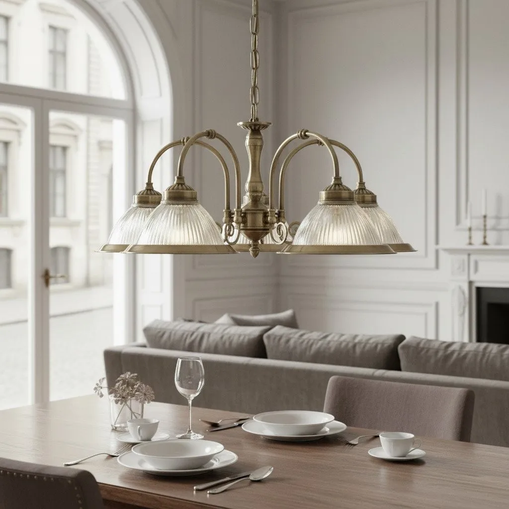 TF Vintora Ribbed Glass Pendant Light - Elegant Metal Trim for Kitchens, Dining Areas and Hallways KL1978