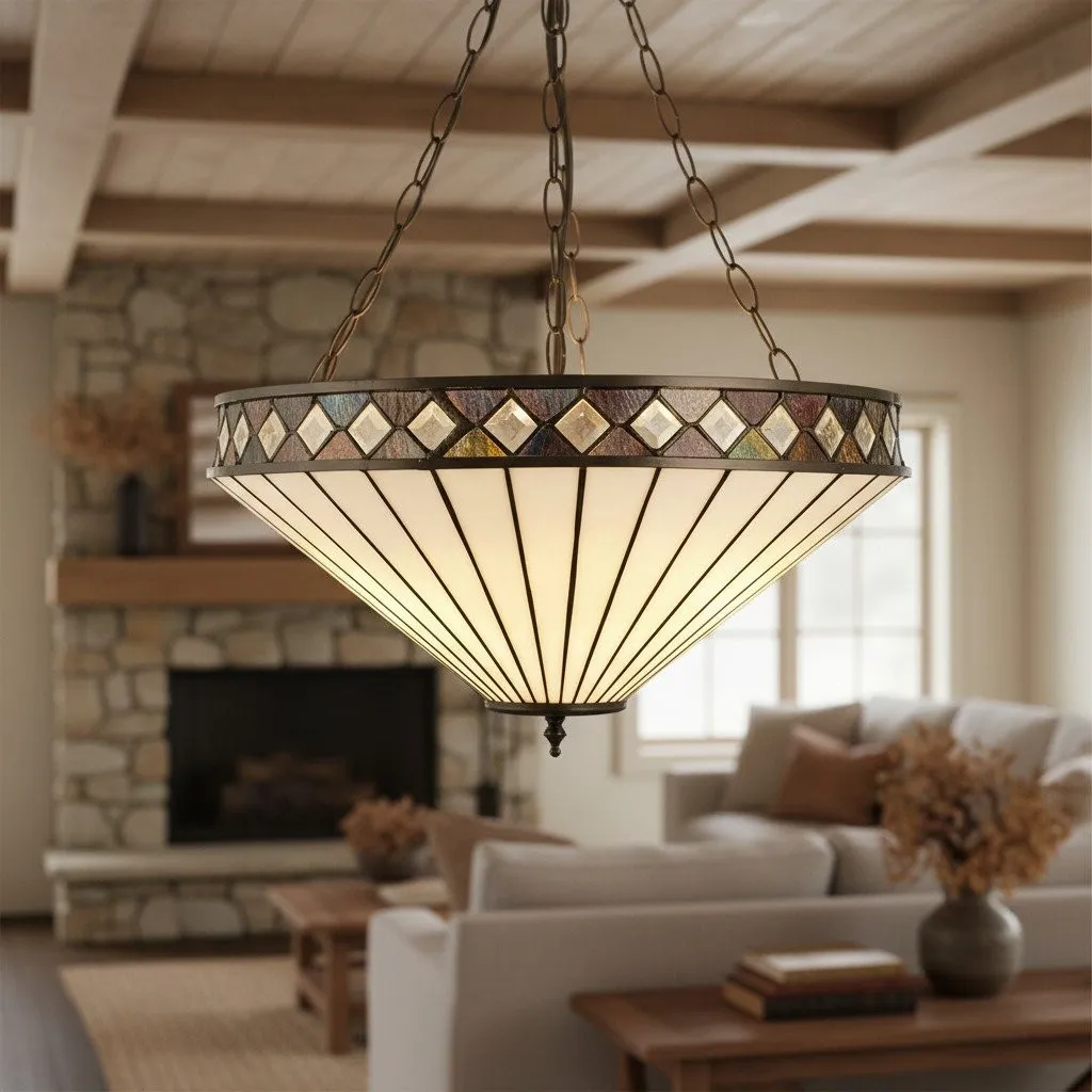 TF Fargo Stained Glass Pendant Light - Tiffany Style Inverted Pendant Lamp for Kitchen KL1934