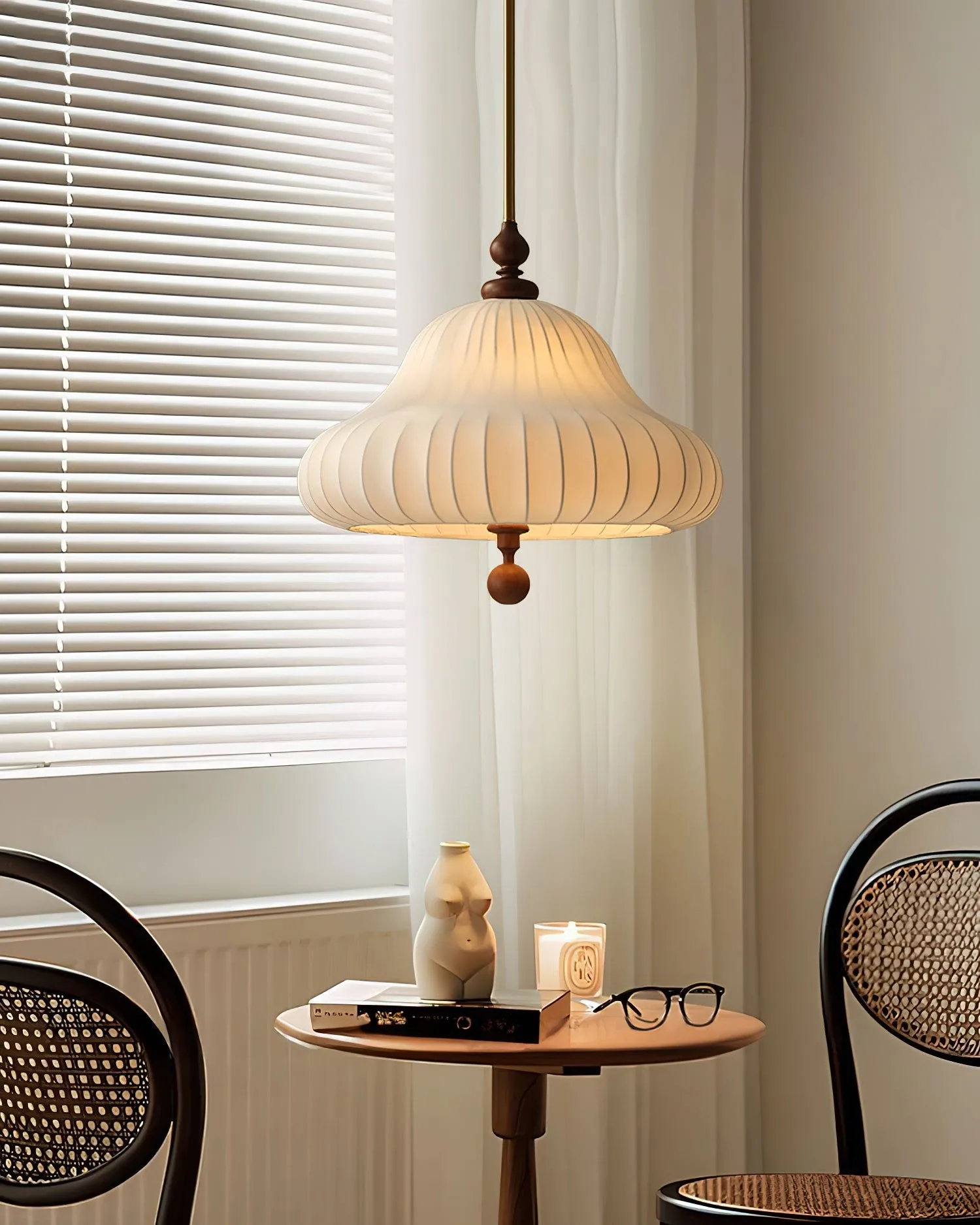 Modern Creative Retro Wabi-Sabi Style Fabric Wood Pendant Light KL425