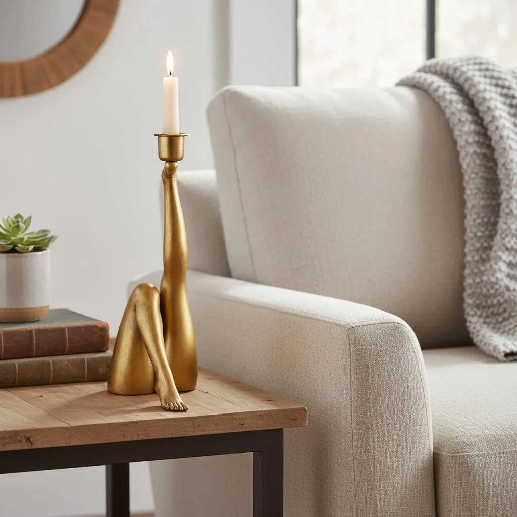 Kickra Sculptural Leg Base Candle Holder - Modern Artistic Design Table Or Living Room Decor KL2204