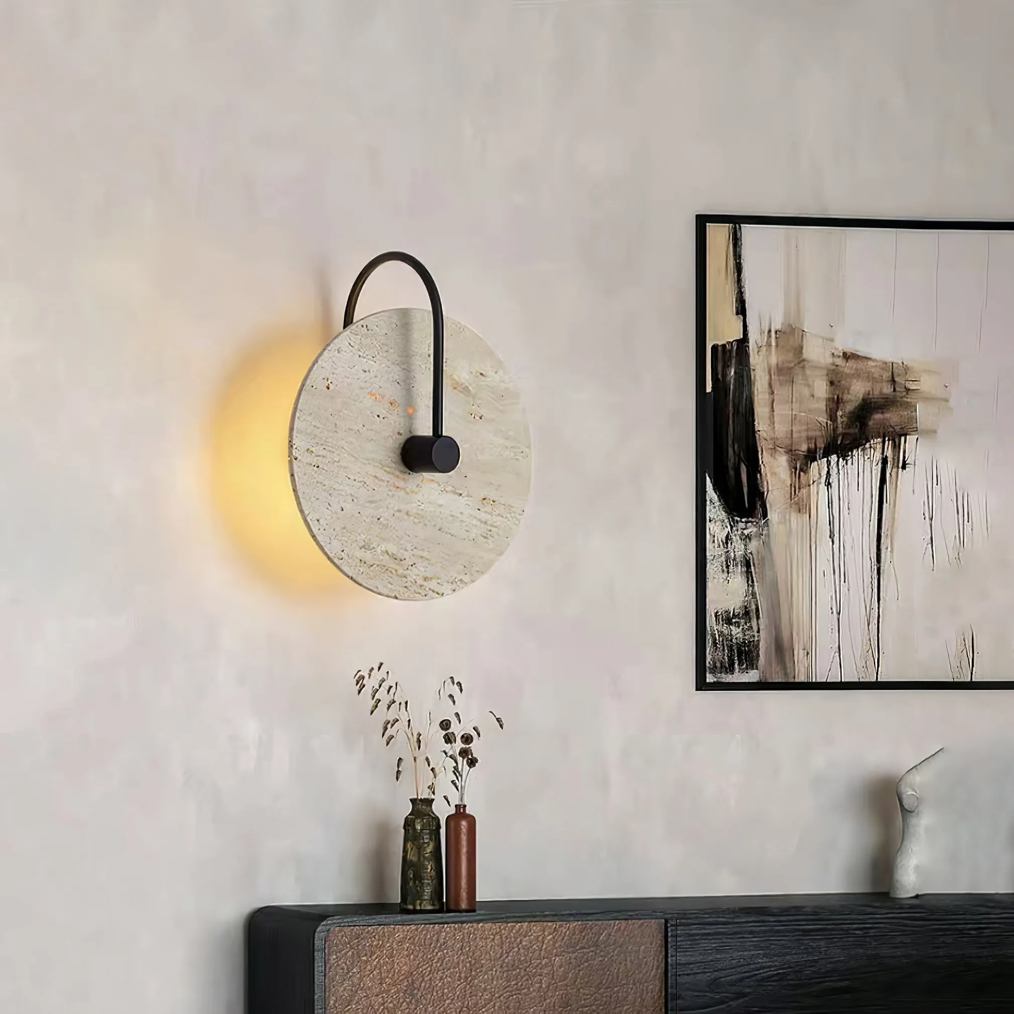 Simple Clock-Shaped Travertine Wall Lamp KL639
