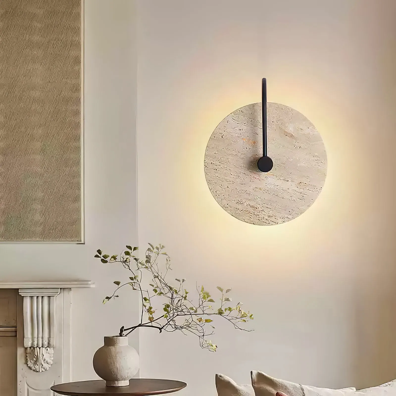Simple Clock-Shaped Travertine Wall Lamp KL639