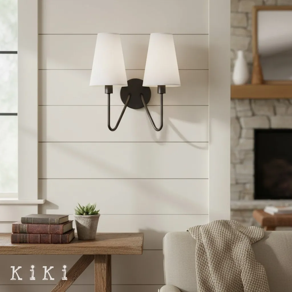 Arcuma Vintage Fabric Shade Wall Lamp for Bedroom and Living Room KL2061