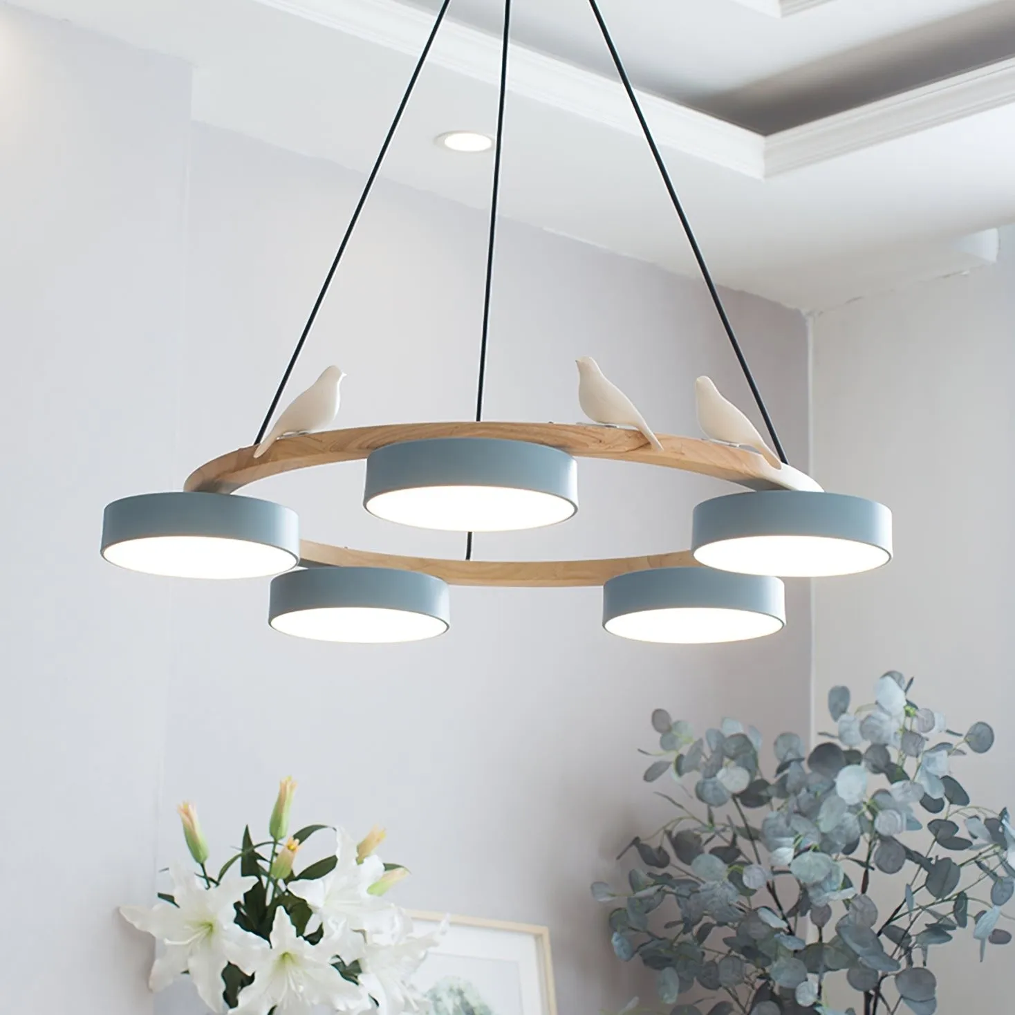 Nordic Wooden Bird Creative Round Chandelier KL775