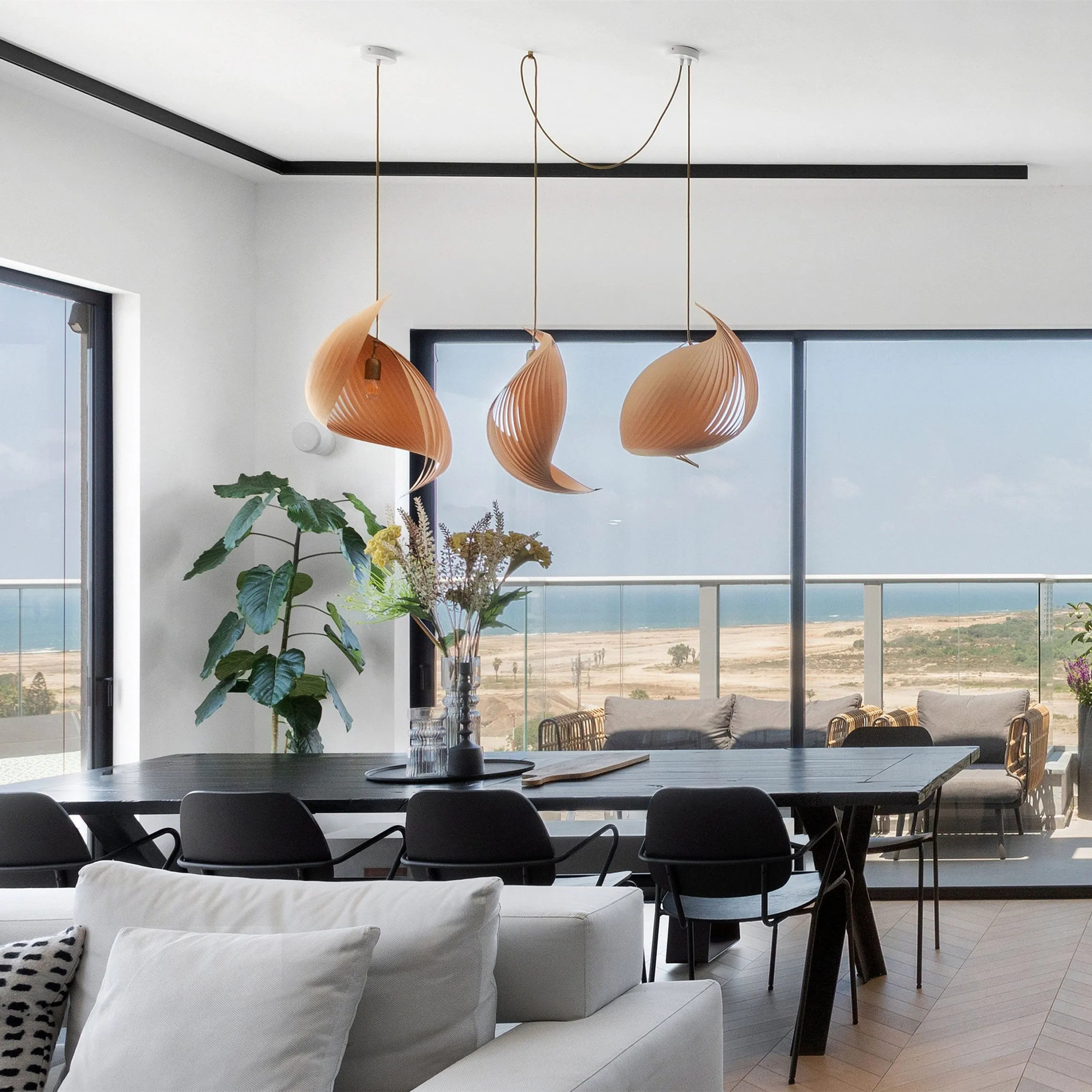 Nautilus Wing Wood Veneer Pendant Light