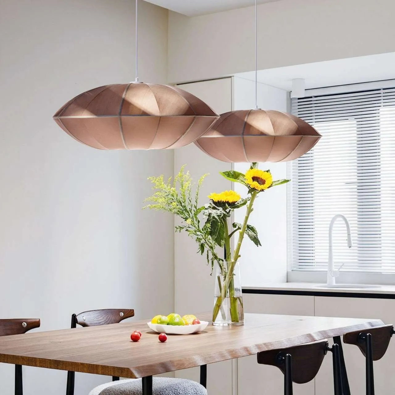 Nordic Bubble Pendant Light – Textured Fabric Shade Hanging Lamp KL114