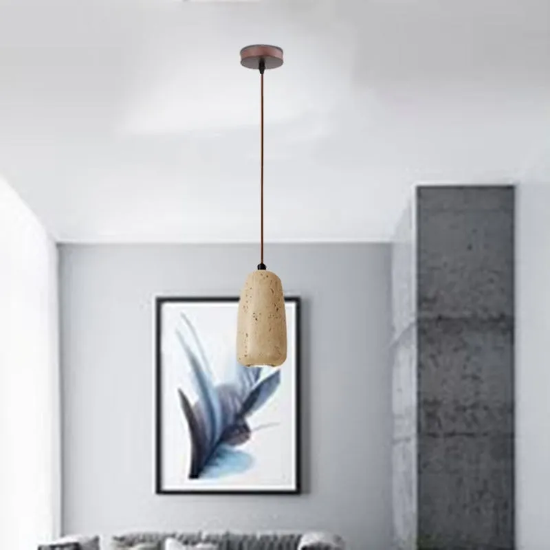 Traditional Japanese Travertine Wood Pendant Lamp KL710