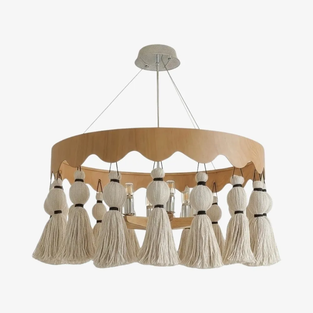 FringeAura Boho Tassel Chandelier - Large Cotton Fringe Chandelier for Dining and Living Room KL2250