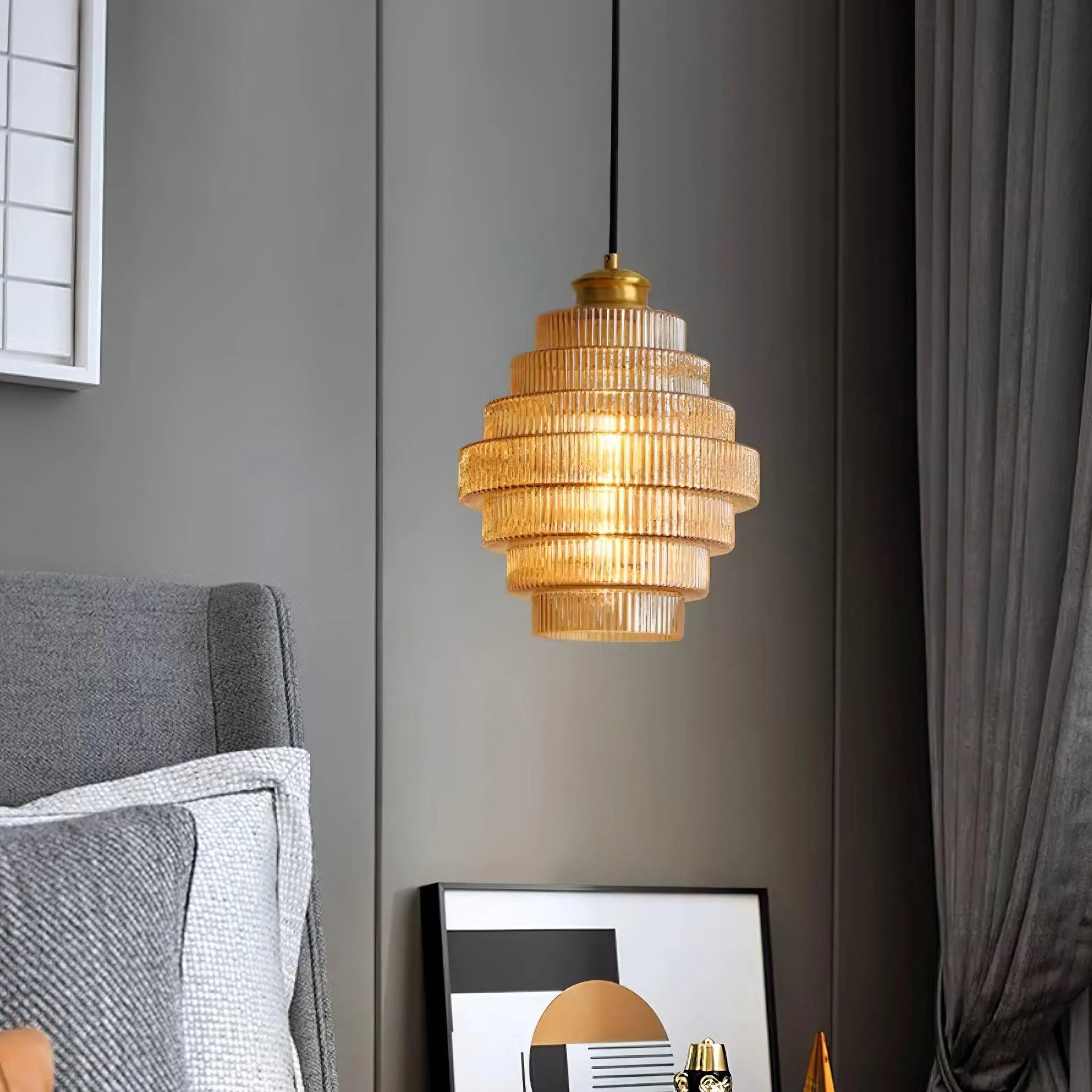 Bottis Layered Glass Pendant Light - Honey Pot Shade Pendant Lamp for Living Room KL467