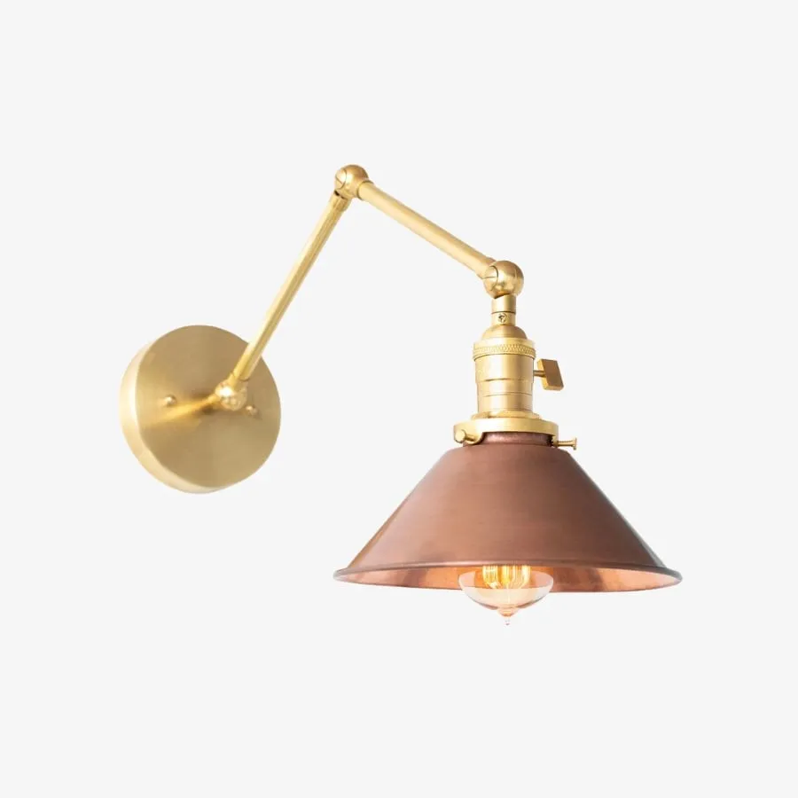 Conique Metal Industrial Wall Sconce with Adjustable Arm - Vintage Copper Cone Shade for Task Lighting KL1526