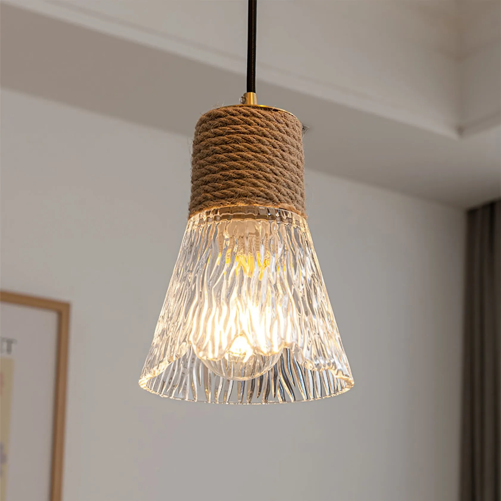 Hemp Rope Glass Pendant Lamp KL1030