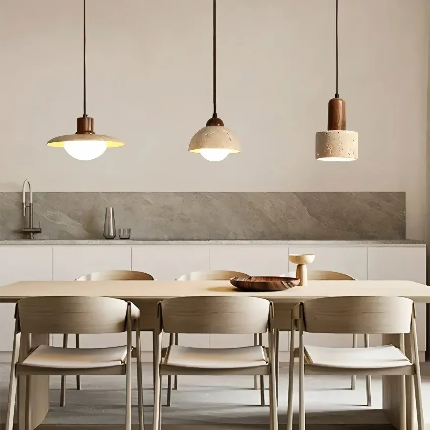 Traditional Japanese Travertine Wood Pendant Lamp KL710