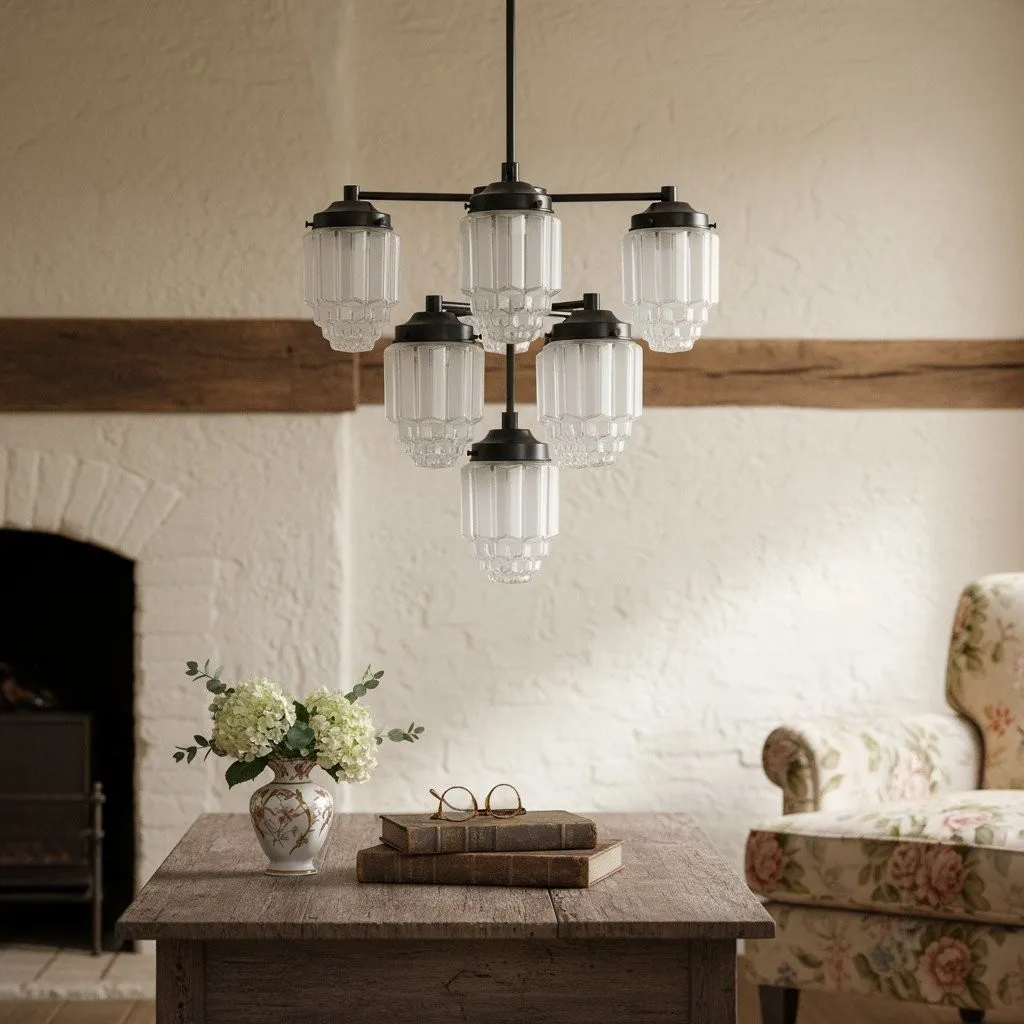 Tierlux Glass Textured Brass Chandelier – Timeless Lighting with Style KL1479