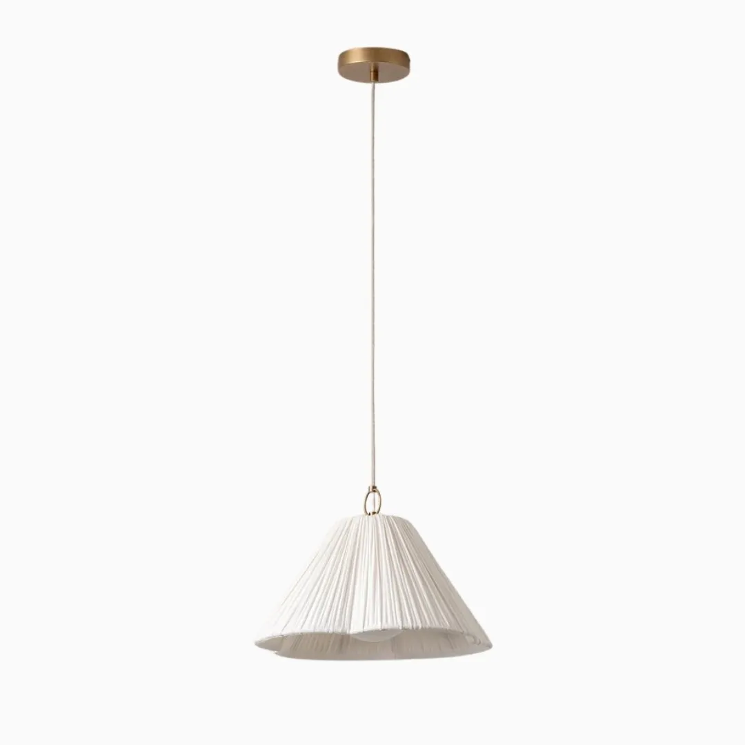 Linen Scalloped Pendant Light – Soft Pleated Fabric Shade Lamp For Kitchen & Dining KL1534
